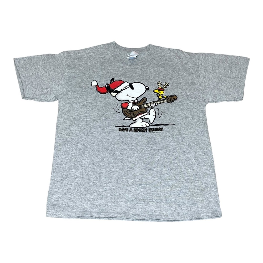 Peanuts Snoopy Christmas‎ Rockin Holiday Graphic T-Shirt Mens Medium Gray